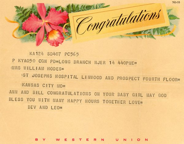 Congratulations on Lori's birth
